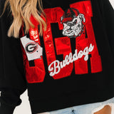 Licensed UGA Metallic Word With Icons Sweatshirt | Queen Of Sparkles