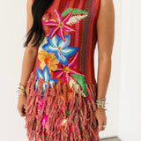 Rainbow Floral Knit Fringe Tank Dress | Queen Of Sparkles