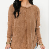 Long Sleeve Waffle Top | Camel