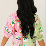 Colorblock Gingham Mahjong Tile Button Up Top | Queen Of Sparkles