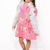 KIDS Pink Multi Bow Poof Sleeve Dress | Queen Of Sparkles