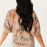 Brown Gingham Bucking Cowgirl Button Up Cotton Top | Queen Of Sparkles