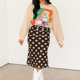 Bold Polka Dot Midi Skirt | Chocolate