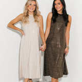 Black & Gold Full Rhinestone Active Midi Dress | Queen Of Sparkles