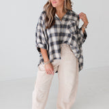 Plaid Button Down Top | Taupe