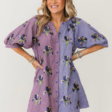 Purple Colorblock Striped Iris Button Up Cotton Dress | Queen Of Sparkles