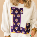 Licensed LSU Oversized Printed Mascot Letter Sweatshirt | Queen Of Sparkles