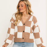 DOORBUSTER Checkered Cardigan | Beige