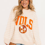Licensed Tennessee Beige Stripe Vintage Team Sweater | Queen Of Sparkles