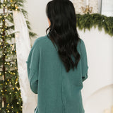 Waffle Knit V-Neck Pullover | Green