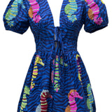 Royal Blue Zebra Print Multi Seahorse Tie Dress | Queen Of Sparkles