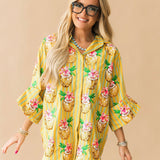Yellow Striped Coconut Drink Button Up Tunic | Queen Of Sparkles