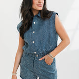 Denim Full Rhinestone Sleeveless Romper