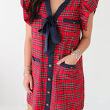 Plaid Bow Tie Mini Dress | Red