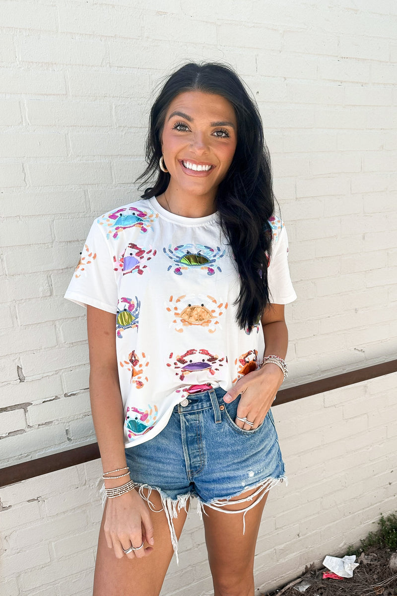 WHITE SCATTERED CRAB TEE | QUEEN OF SPARKLES