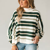 90s Mock Neck Stripe Top | Green