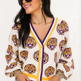 Licensed LSU Knit In Mascot Rhinestone Cardigan | Queen Of Sparkles
