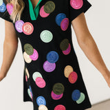 Black Multi Doubloons Collar Short Sleeve Dress | Queen Of Sparkles