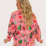 Light Pink & Red Stripe Christmas Icons Cotton Short | Queen Of Sparkles
