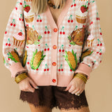 Light Pink Checkered Thanksgiving Dinner & Cherry Cardigan | Queen Of Sparkles