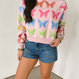 Light Pink Multi Butterfly Sweatshirt | Queen Of Sparkles