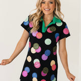 Black Multi Doubloons Collar Short Sleeve Dress | Queen Of Sparkles