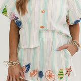 Multi Stripe Button Up Shell Short | Queen Of Sparkles