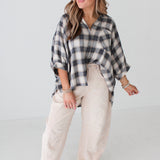 Plaid Button Down Top | Taupe