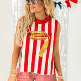 Red & White Striped "Queen" Mustard On Hot Dog Knit Tank | Queen Of Sparkles
