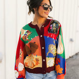 Colorblock Fall Icon Button Up Cardigan | Queen Of Sparkles