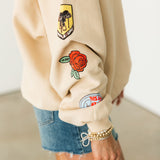 Western Patches Oversized Crew Sweatshirt | Sand