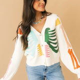 Ivory Multi Skeleton Button Up Cardigan | Queen Of Sparkles