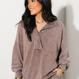 Terry Quarter Snap Pullover | Mocha