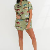 Green Multi Fish Henley Short | Queen Of Sparkles