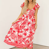Palm Paradise Midi Dress | Red