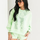 Mint Scattered Rhinestone QOS Card Sweatshirt | Queen Of Sparkles