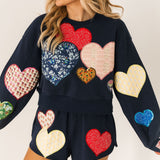 Navy Multi Embroidered Hearts Short | Queen Of Sparkles