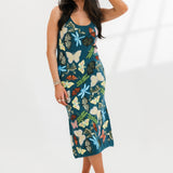 Dark Teal Scattered Butterfly, Dragon Fly  & Frog Midi Dress