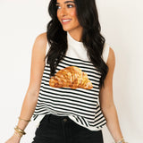 Beige & Black Striped Croissant Knit Vest | Queen Of Sparkles