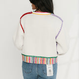 White & Rainbow Jewel Trim Button Up Cardigan | Queen Of Sparkles