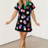 Black Multi Doubloons Collar Short Sleeve Dress | Queen Of Sparkles