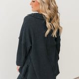 Waffle Knit V-Neck Pullover | Grey