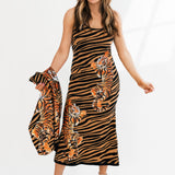 Black & Tan Tiger Stripe Midi Dress | Queen Of Sparkles