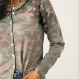 Camo Front Button Cardigan
