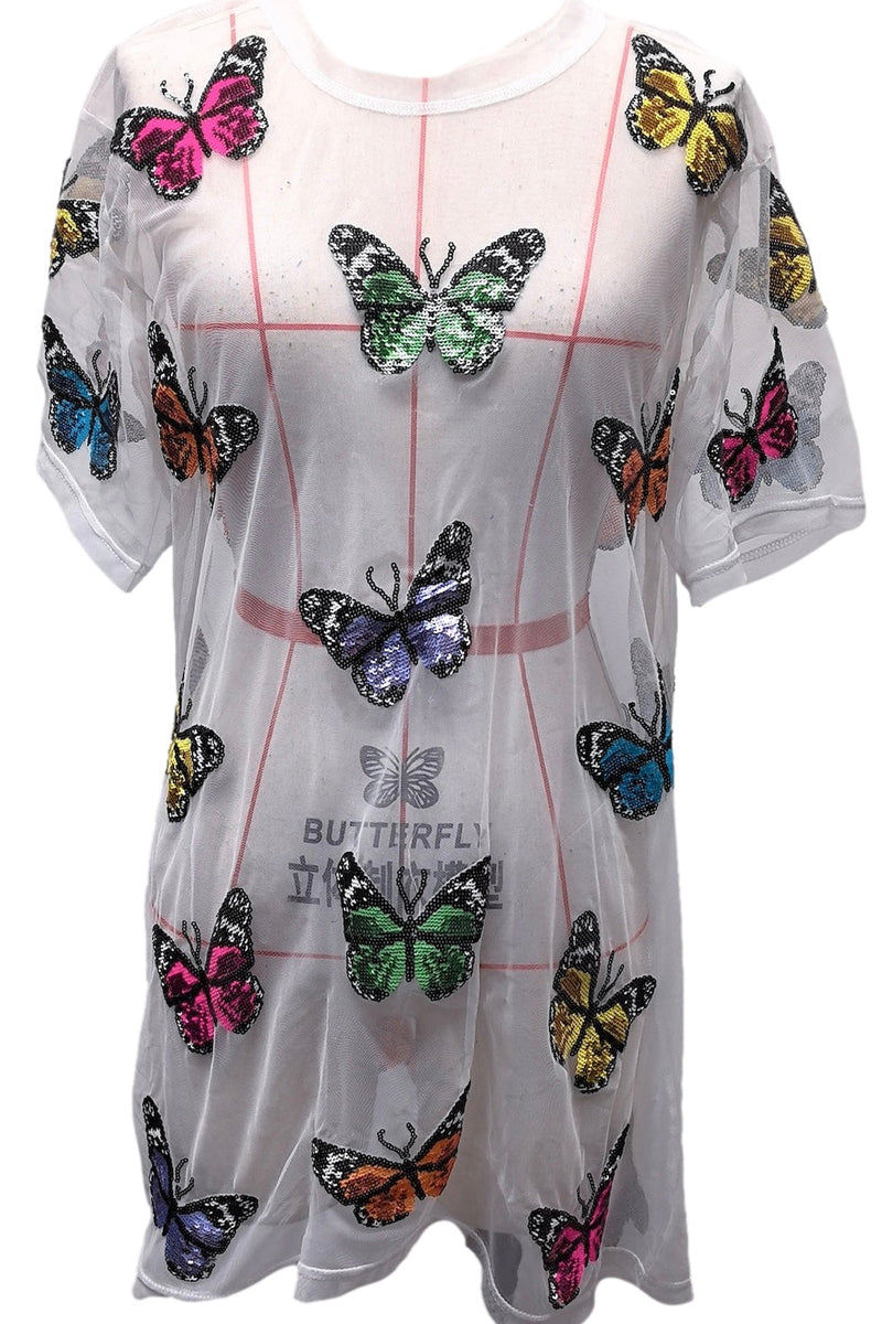WHITE MULTI BUTTERFLY SHEER COVERUP | QUEEN OF SPARKLES