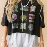 Seaside Doodle Grid Cropped Tee