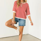 Saylor Stripe Sweater Top | Red