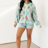 Aqua Colorblock Trim Multi Watch Button Up Cardigan | Queen Of Sparkles