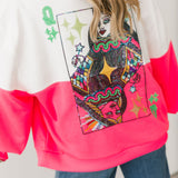 White & Neon Pink Colorblock QOS Logo Sweatshirt | Queen Of Sparkles