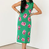 Green & White Checkered Pink Azalea Knit Midi Dress | Queen Of Sparkles